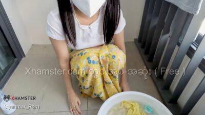Myanmar Tiny Maid loves to fuck while washing the clothes - sunporno.com