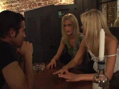 Lucky guy fucks blond twins in the bar and cums insider their pussies - sunporno.com