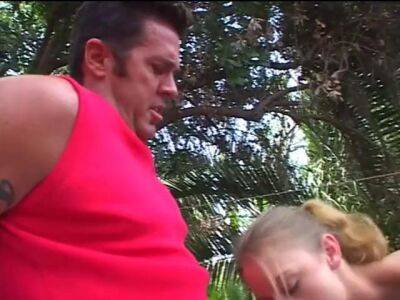 Lucky dude fucks a small pale blonde with nice tits in the woods - sunporno.com - Usa