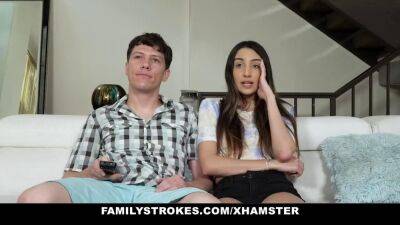 Sister Rides Her Stepbrother While Watching TV - sunporno.com