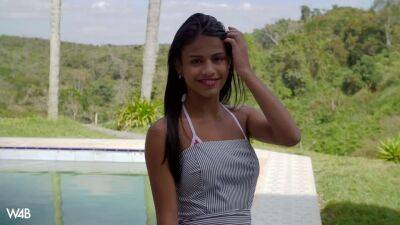 Denisse Gomez - beautiful Latina teen solo outdoors by the pool - sunporno.com