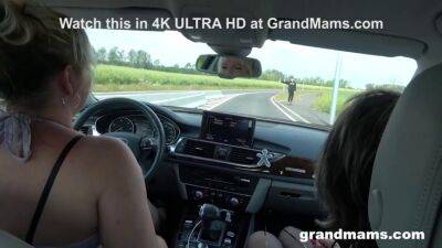 Horny Grandmas Take Hitch-hiker for a Ride - sunporno.com