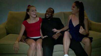 Two adorable girls are having tons of fun with a black guy whose dick is huge - sunporno.com
