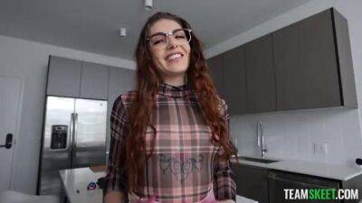 Adorable roommate Brenna Mckenna with glasses gets face fucked - sunporno.com