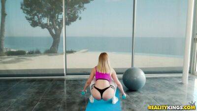 Yoga girl Giselle Palmer gets her hairy cunt fucked on the fitness ball - sunporno.com