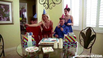 Two Busty MILF Giving Stepsons Awesome Birthday Surprise - sunporno.com