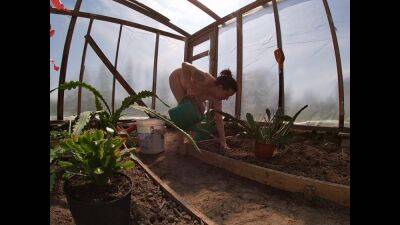 Naked Greenhouse Worker Planting Cacti - sunporno.com
