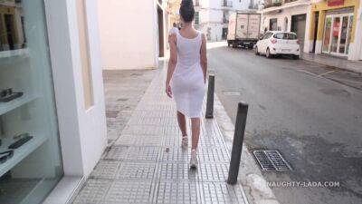 Russian mom in white see thru dress - naked on public in Spain - sunporno.com - Russia - Spain