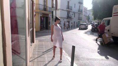 Russian mom in white see thru dress - naked on public in Spain - sunporno.com - Russia - Spain