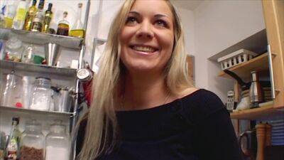Outstanding German MILF with huge boobs dildoing her shaved muff in the kitchen - sunporno.com - Germany